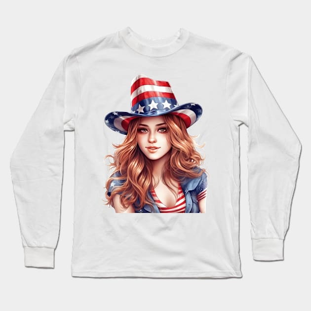 4th of July Girl #2 Long Sleeve T-Shirt by Chromatic Fusion Studio